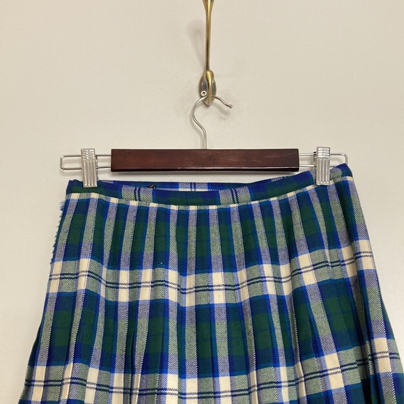 Vintage Kilt Womens Small Blue White Green Tartan Plaid Pleated Short Skirt - Picture 4 of 11